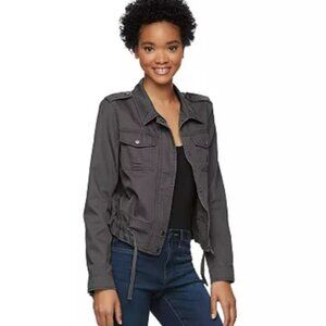 Mudd Lightweight Military Utility Jacket Drawstring Waist Full Zip Snap Pockets